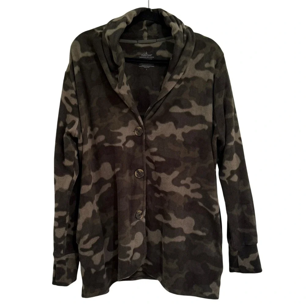 Cuddl Duds Camo Fleece Cardigan Jacket Women Large Cozy Lounge - Picture 1 of 8